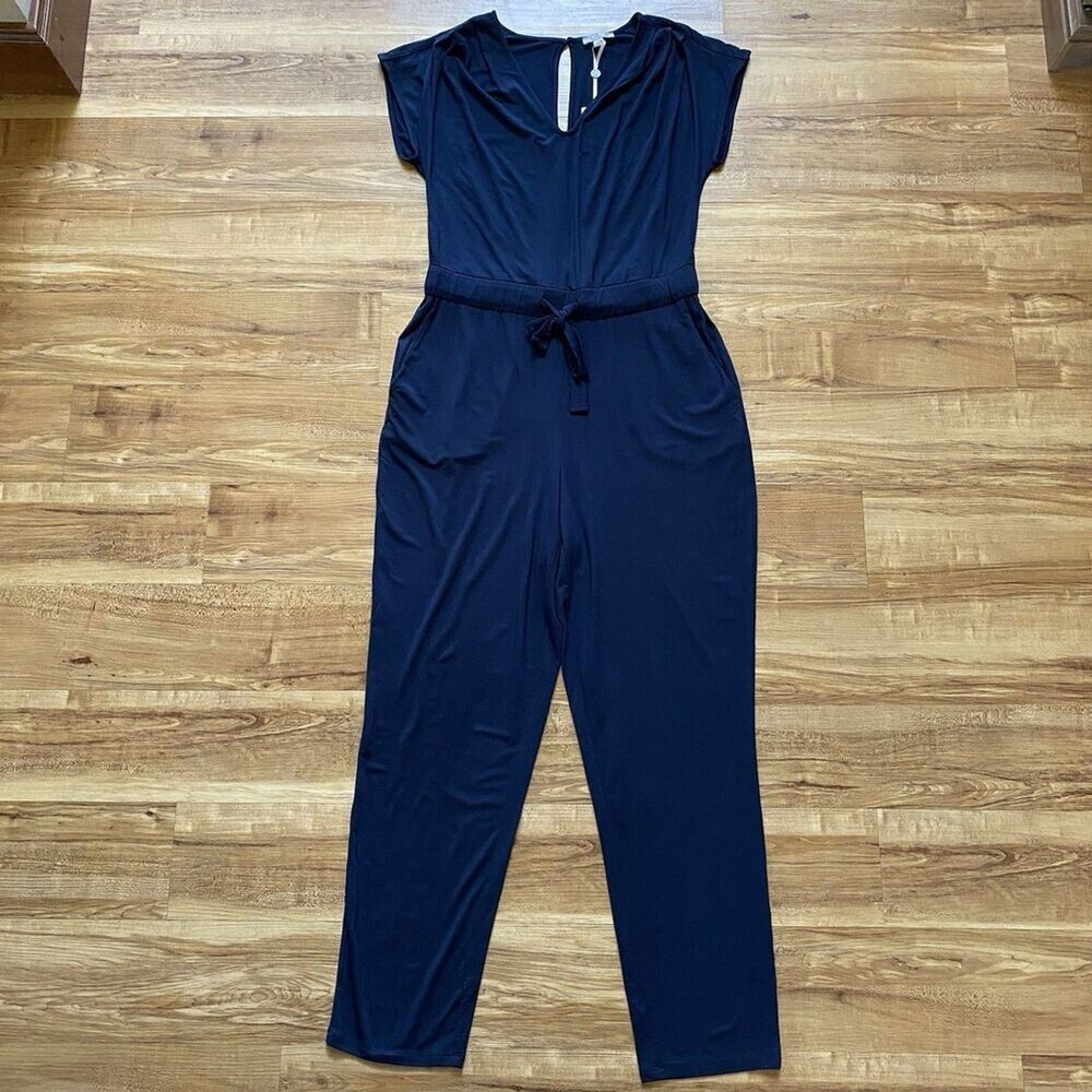 PURE COLLECTION NWT 8/10 Navy V-Neck Jersey Jumpsuit Stretchy Nautical Lagenlook